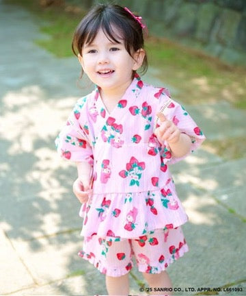 Japanese children's clothing aF#a325 x Sanrio Jinbei Japanese Kimono 90-130cm Girls Summer TOPS PANTS Japanese Summer Festival Special 