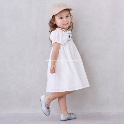 Japanese children's clothing pe#main Heart embroidered dress 80-130cm Girls' summer dresses 
