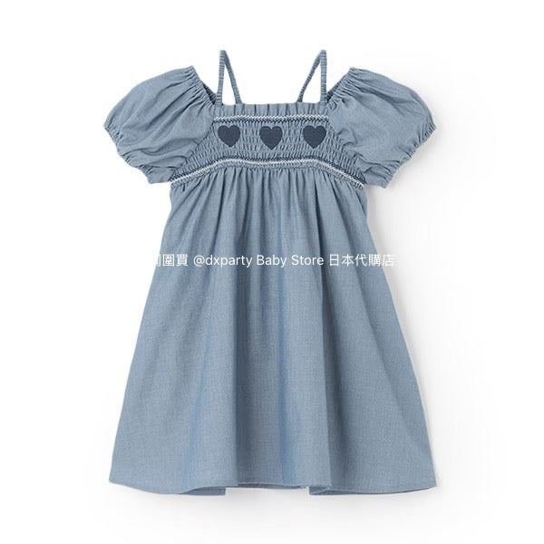 Japanese children's clothing pe#main Heart embroidered dress 80-130cm Girls' summer dresses 