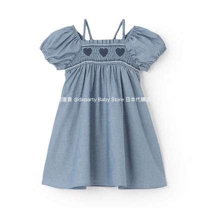 Japanese children's clothing pe#main Heart embroidered dress 80-130cm Girls' summer dresses 