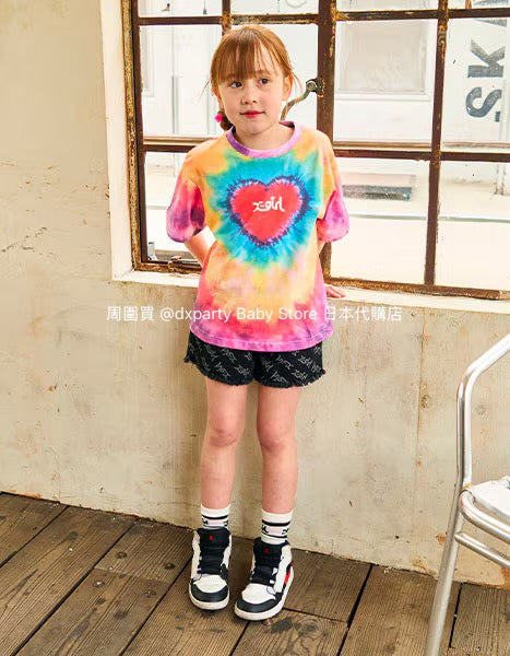 Japanese children's clothing X-girl Stages heart-shaped tie-dye top 80-140cm girls summer TOPS 
