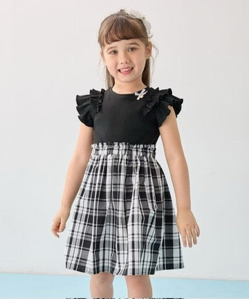 Japanese children's clothing aF#a325 checkered patchwork dress 110-160cm girls summer dresses 