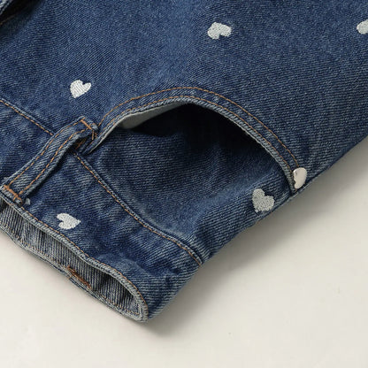 日本童裝 Ly# mine 愛心刺繡印花牛仔褲 100-140cm 女童款 夏季 PANTS