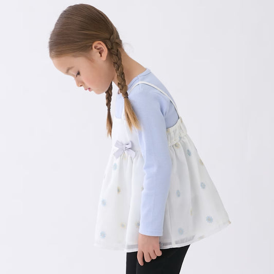 日本童裝 pe#main 刺繡花吊帶及上衣套裝 80-130cm 女童款 夏季 TOPS