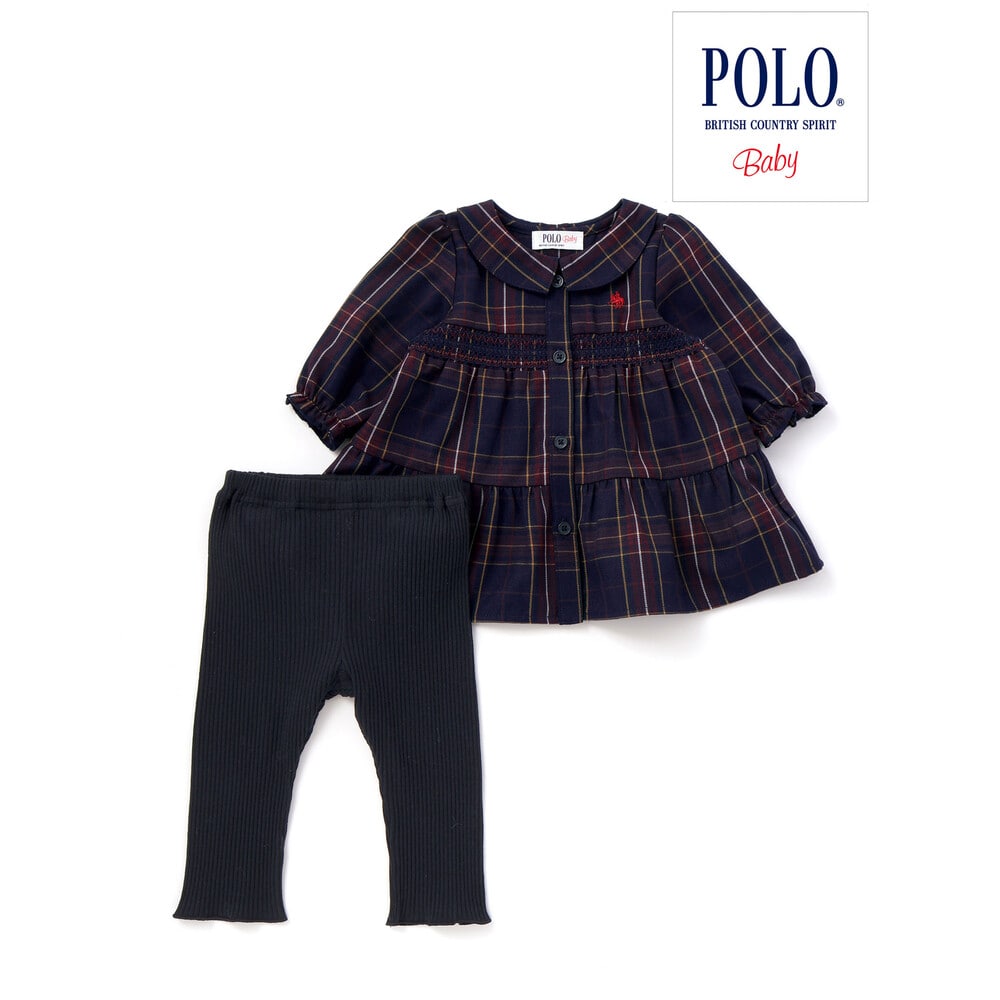 日本童裝  SLAP SLIP x POLO BCS 格仔連身裙及打底褲套裝 70-80cm 女童款 初生嬰兒 秋季 DRESSES PANTS