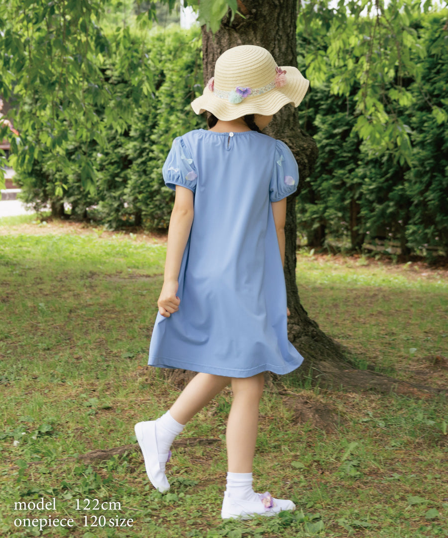 日本童裝 panpantutu 防UV 接觸冷感 泡泡花瓣紗袖連身裙 100-140cm 女童款 夏季 DRESSES
