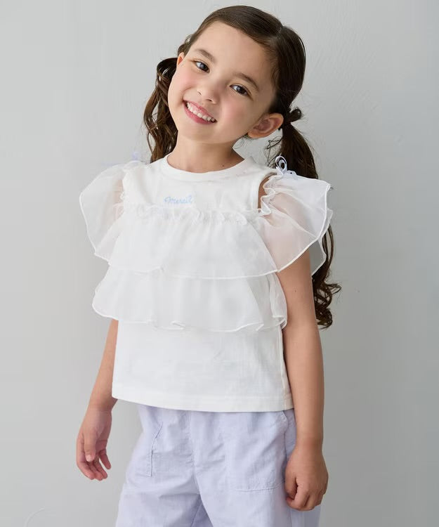 日本童裝 aF#a325 接觸冷感 3Way 露肩薄紗上衣 110-150cm 女童款 夏季 TOPS