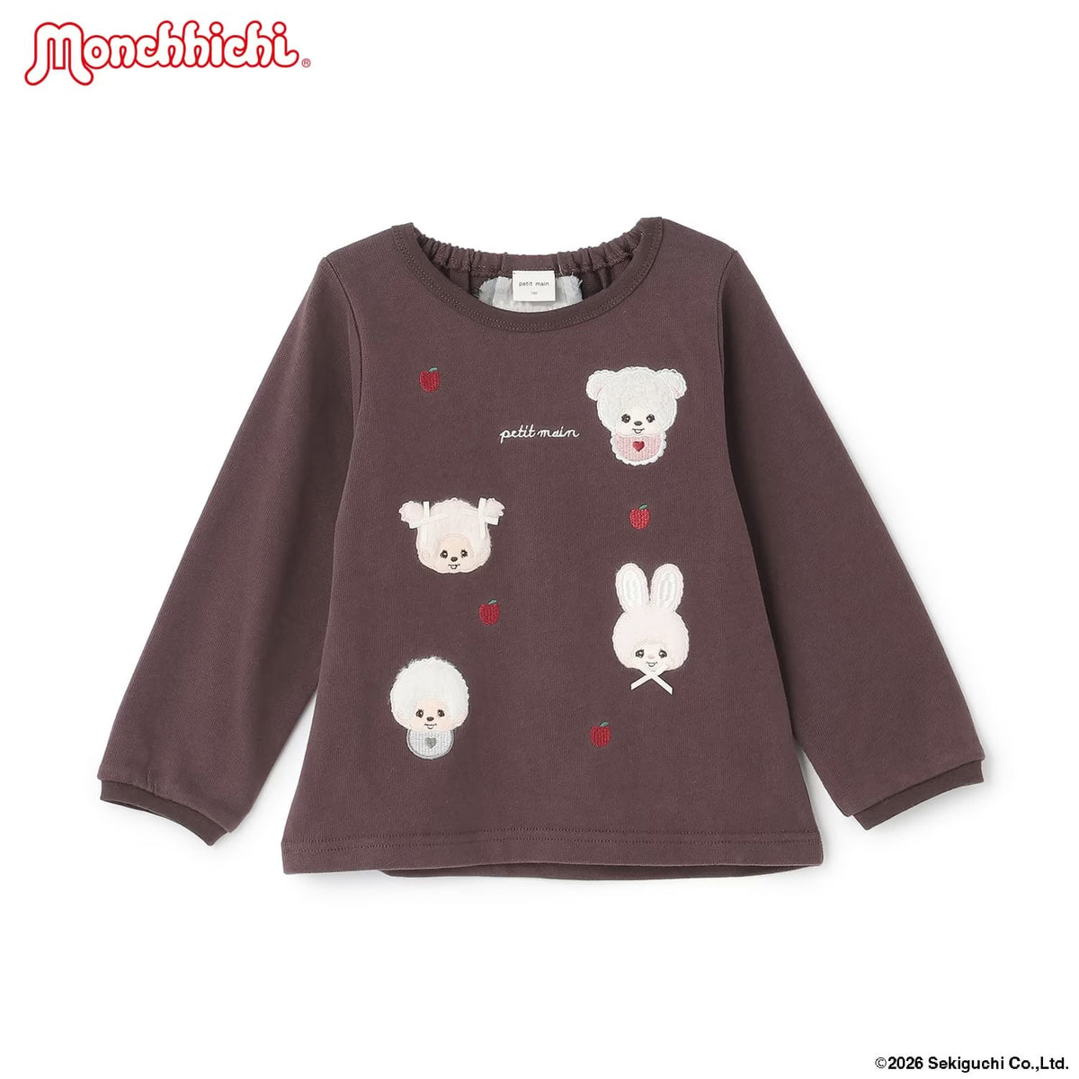 日本童裝 pe#main x Monchhichi 毛毛刺繡圖案上衣 80-130cm 女童款 秋季 TOPS 聖誕紅/新年紅
