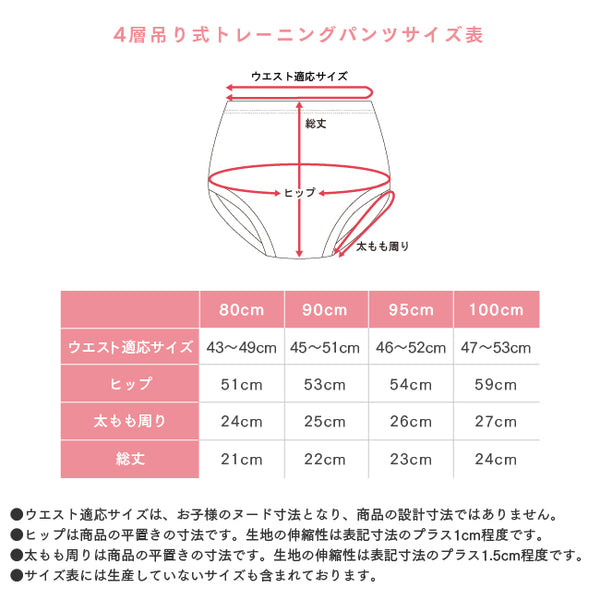 日本直送  防水戒片褲/學習褲 4層 一套4件  80/90/95/100cm 訓練褲