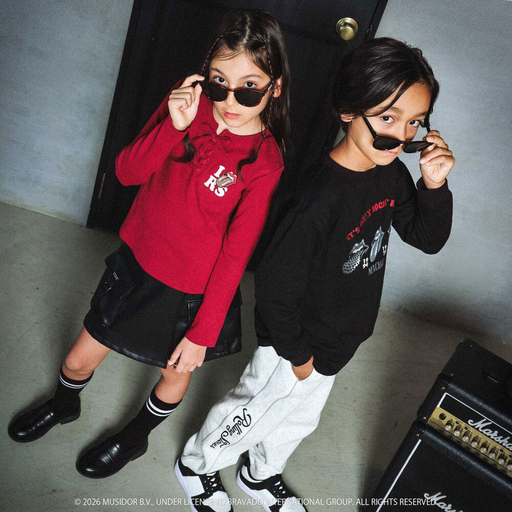 日本童裝 NEXCHIC x The Rolling Stones 繫帶羅紋上衣 110-150cm 女童款 秋季 TOPS 其他品牌童裝 聖誕紅/新年紅