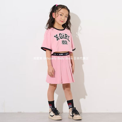 Japanese children's clothing X-girl Stages short top pleated skirt two-piece set 80-140cm girls summer TOPS SKIRTS 