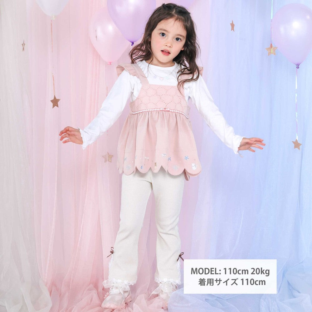 日本童裝  SLAP SLIP【スラプリ】荷葉袖口長袖上衣+刺繡吊帶套裝 90-130cm 女童款 秋季 TOPS