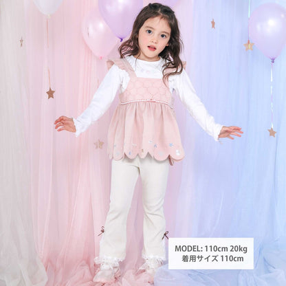 日本童裝  SLAP SLIP【スラプリ】荷葉袖口長袖上衣+刺繡吊帶套裝 90-130cm 女童款 秋季 TOPS