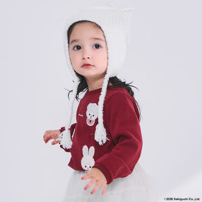 日本童裝 pe#main x Monchhichi 毛毛刺繡圖案上衣 80-130cm 女童款 秋季 TOPS 聖誕紅/新年紅