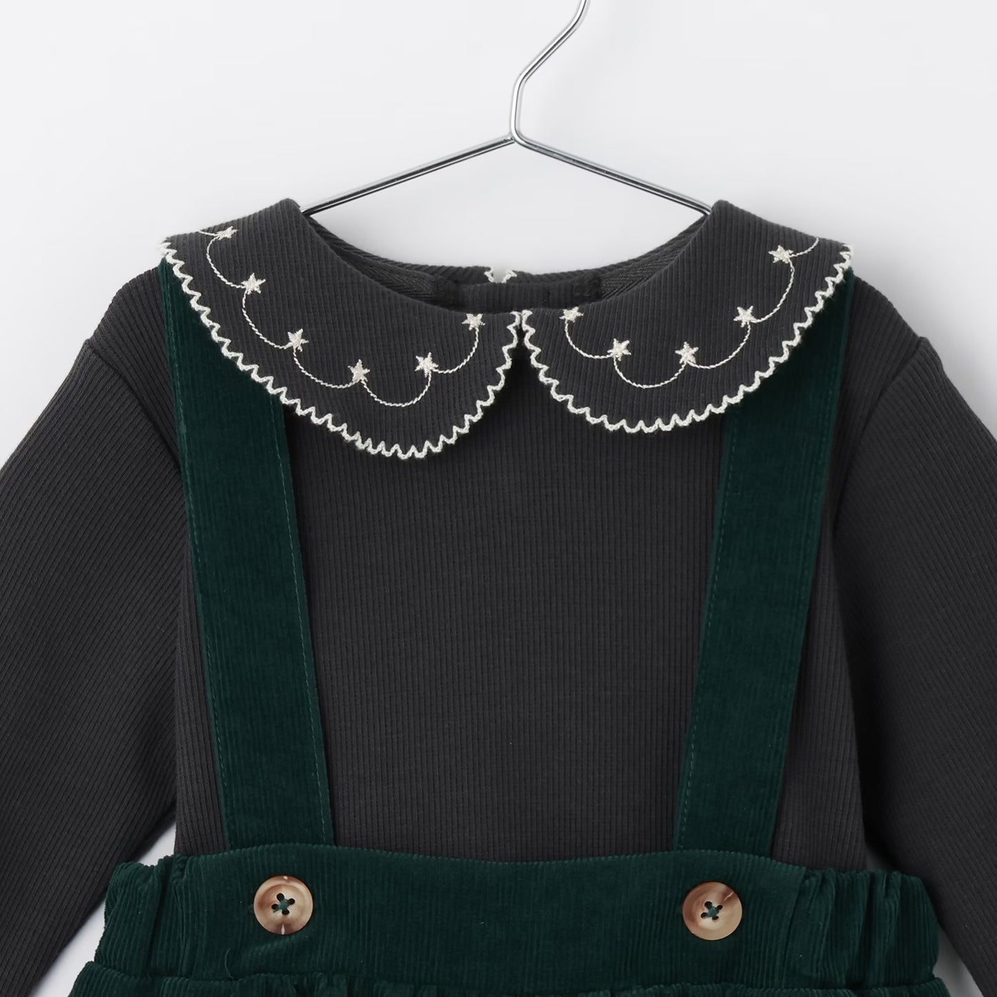 日本童裝 pe#main 刺繡領上衣吊帶褲套裝 70-80cm 男童款/女童款 冬季 TOPS PANTS Jumpsuit 聖誕紅/新年紅