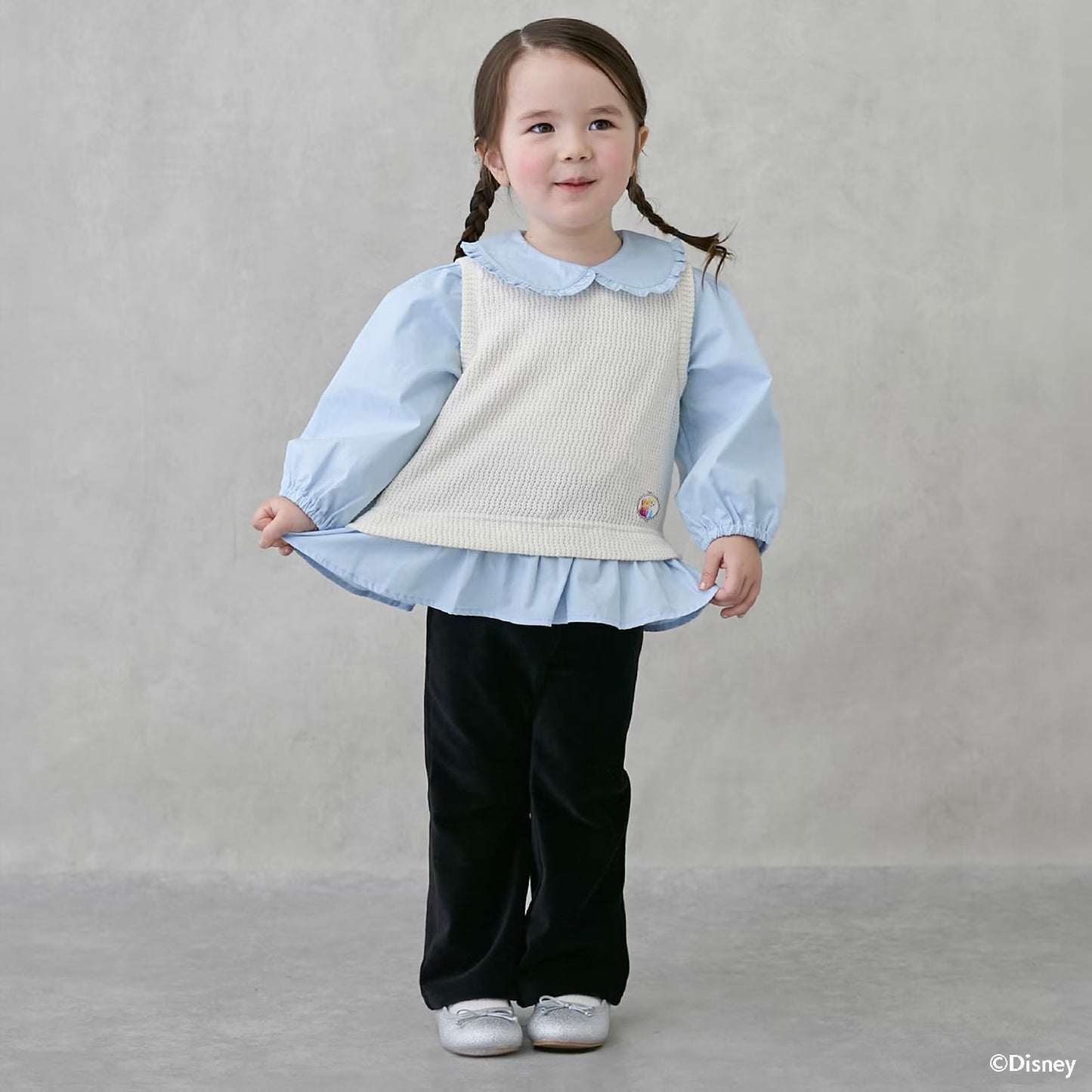 日本童裝 pe#main x Disney Frozen假兩件上衣 80-130cm 女童款 冬季 TOPS