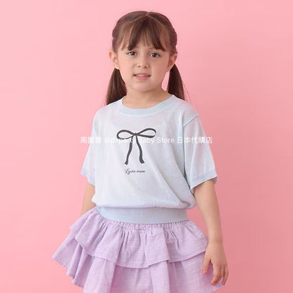 Japanese children's clothing Ly# mine bow print top 110-140cm girls summer TOPS 