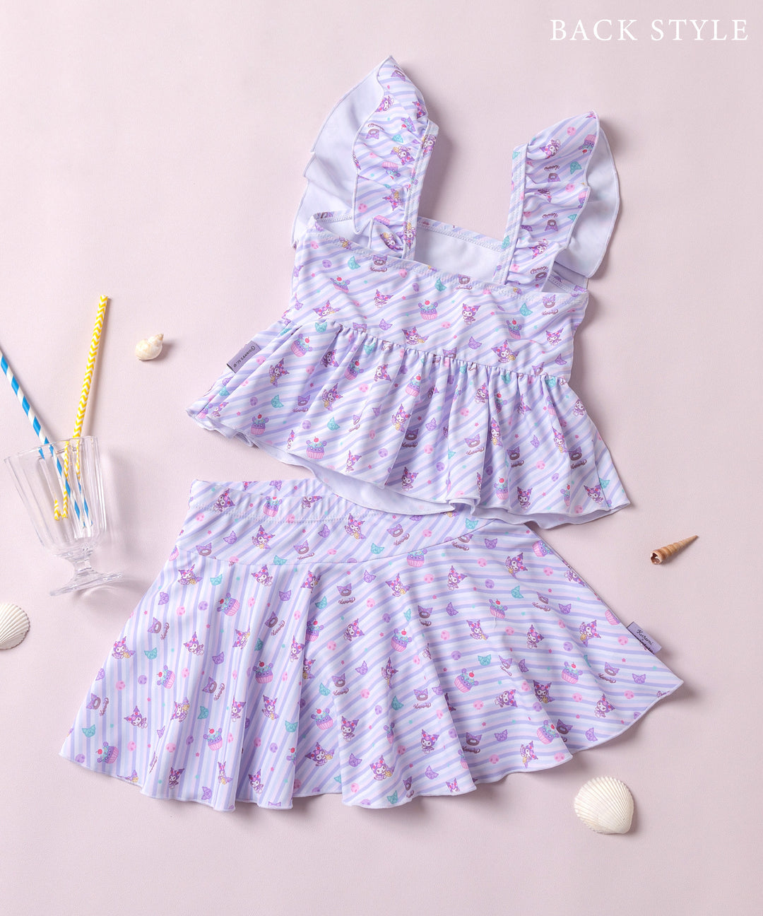 Japanese children's clothing panpantutu x Sanrio Kuromi UV protection two-piece swimsuit set 95-130cm girls summer swimsuit special edition 