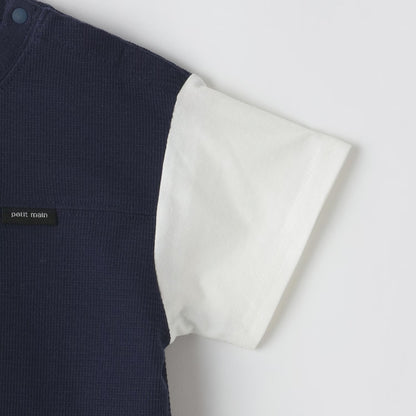 日本童裝 pe#main 接觸冷感 假兩件上衣及短褲套裝 80-130cm 男童款 夏季 TOPS PANTS