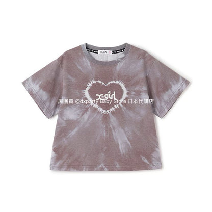 Japanese children's clothing X-girl Stages heart-shaped tie-dye top 80-140cm girls summer TOPS 