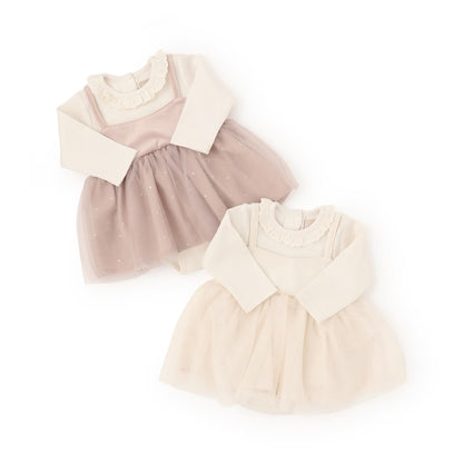 日本童裝 pe#main 假兩件網紗連衣 70-80cm 初生嬰兒 女童款 冬季 Jumpsuit