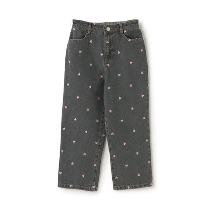 日本童裝 Ly# mine 愛心刺繡印花牛仔褲 100-140cm 女童款 夏季 PANTS