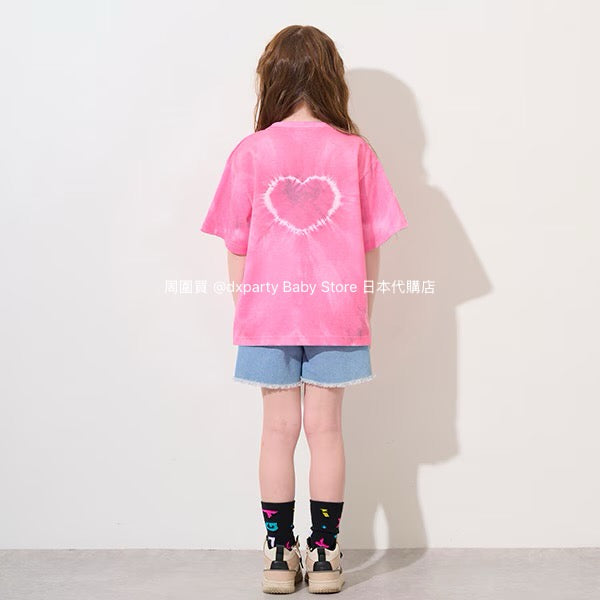 Japanese children's clothing X-girl Stages heart-shaped tie-dye top 80-140cm girls summer TOPS 