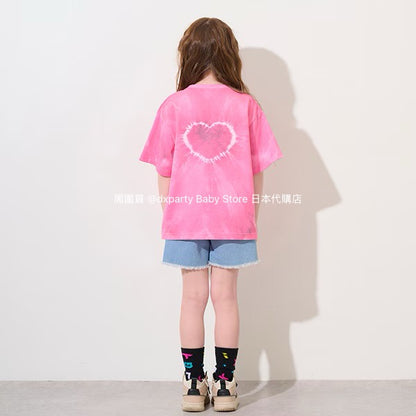 Japanese children's clothing X-girl Stages heart-shaped tie-dye top 80-140cm girls summer TOPS 