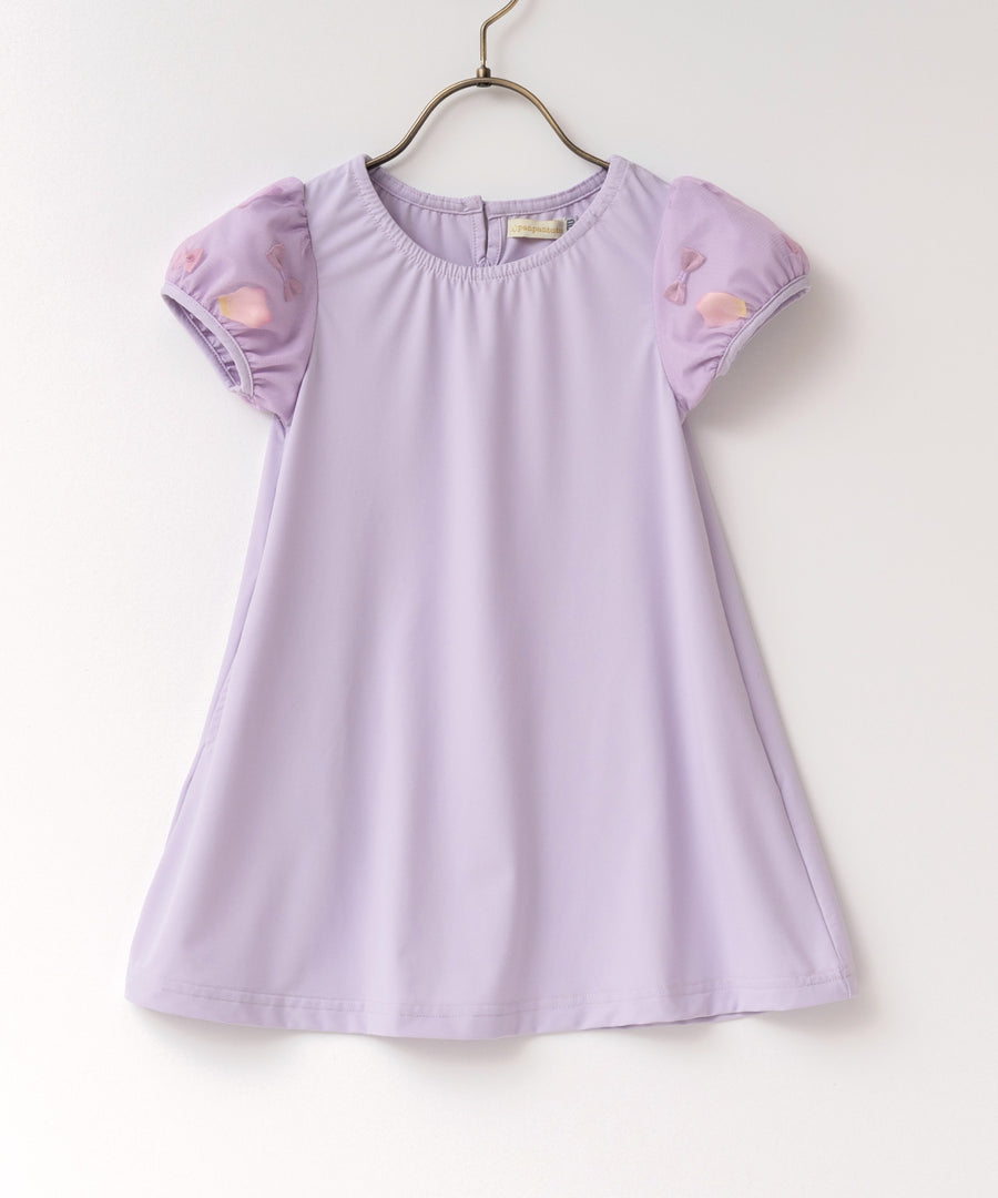 日本童裝 panpantutu 防UV 接觸冷感 泡泡花瓣紗袖連身裙 100-140cm 女童款 夏季 DRESSES