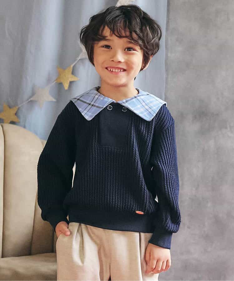 日本童裝 apres les cours 格仔水手領上衣 80-130cm 男童款 冬季 Tops 聖誕紅/新年紅