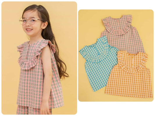 Japanese children's clothing BREEZE plaid sailor vest 90-140cm girls summer TOPS 