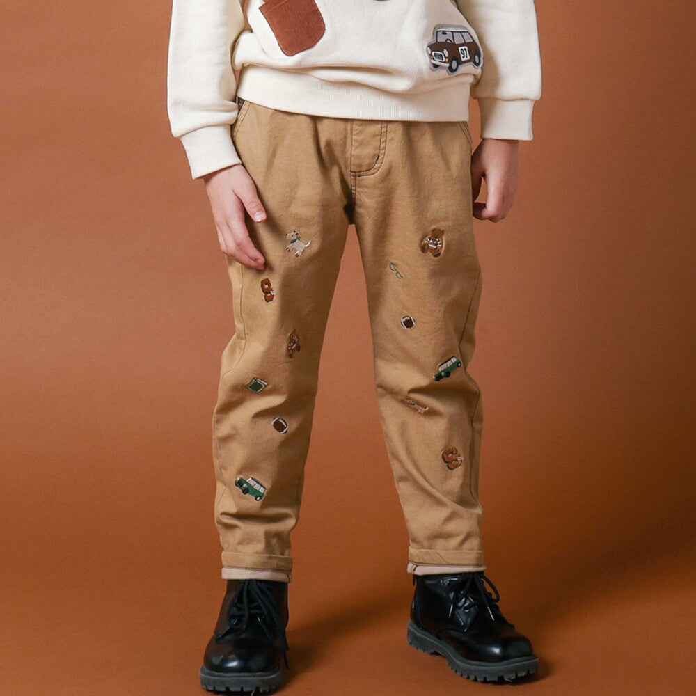 日本童裝  SLAP SLIP 刺繡薄抓毛長褲 80-130cm 男童款 冬季 PANTS