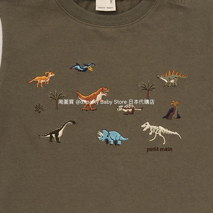 Japanese children's clothing pe#main dinosaur embroidered top 80-130cm boys' summer TOPS 