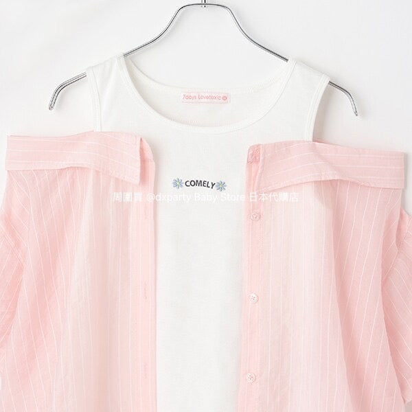 Lovetoxic Japanese children's clothing fake two-piece off-the-shoulder shirt 140-160cm girls summer TOPS 