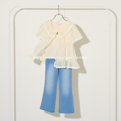 Japanese children's clothing Ly# mine chiffon coat shirt 100-150cm girls summer TOPS OUTERWEAR 