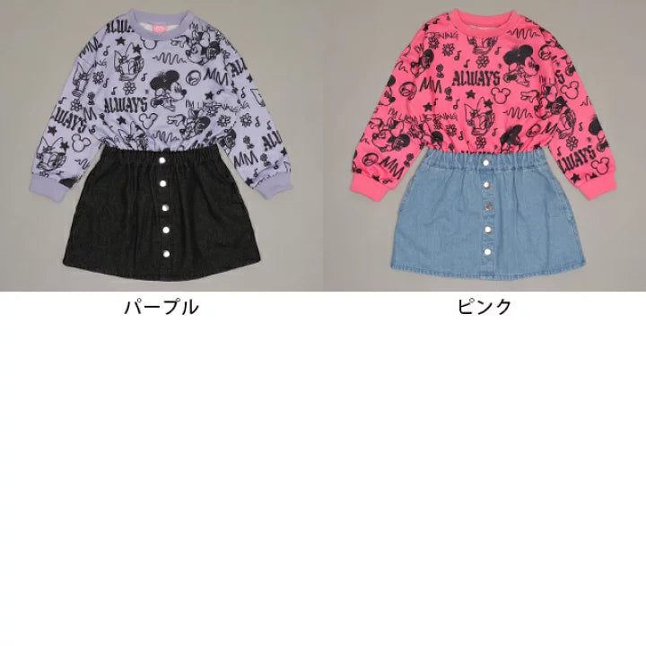 日本童裝 BDL x Disney 衛衣拼接連身裙 90-140cm 女童款 冬季 DRESSES