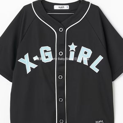 Japanese children's clothing X-girl Stages baseball style shirt 100-140cm girls summer TOPS 