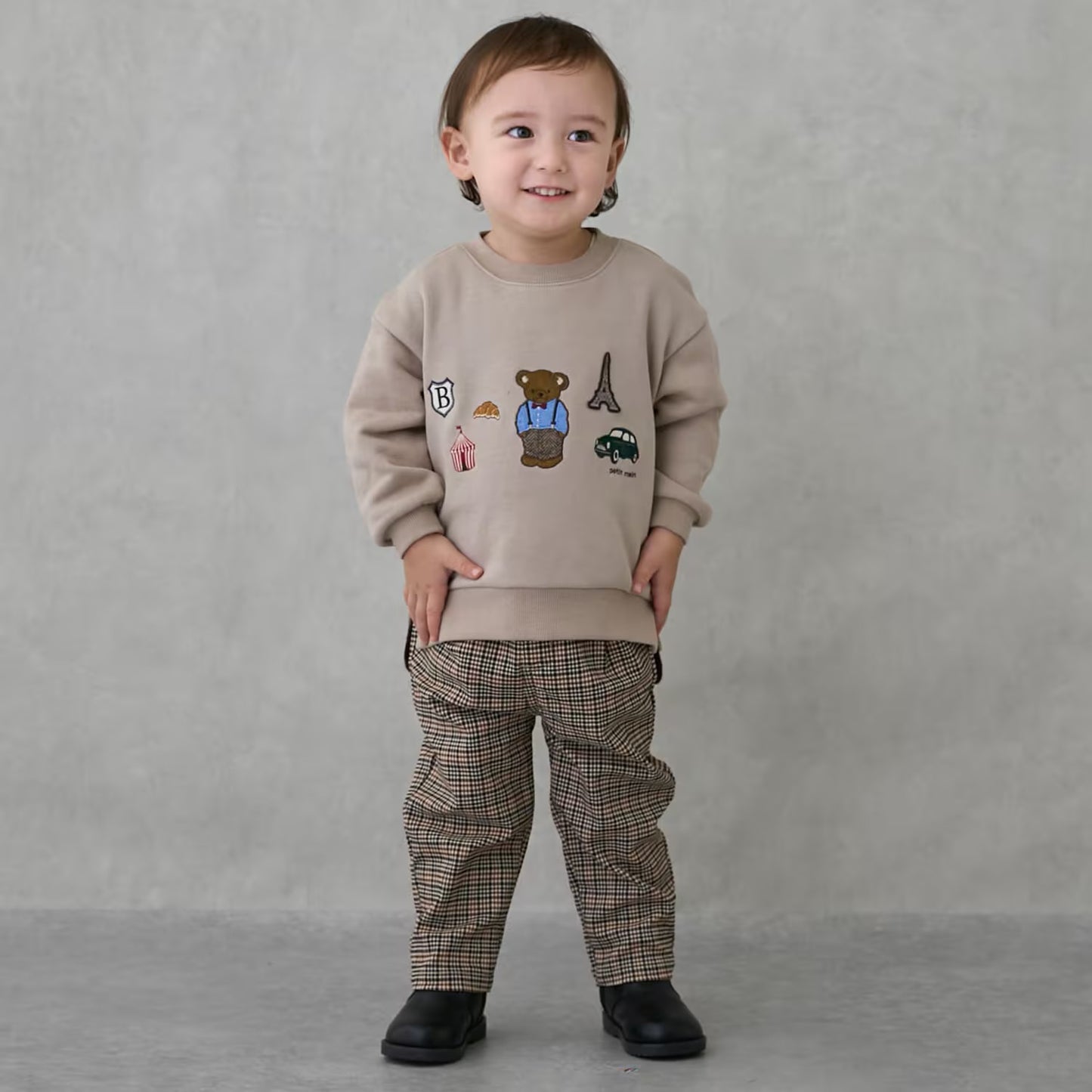 日本童裝 pe#main 假兩件熊仔衛衣 80-130cm 男童款 冬季 TOPS