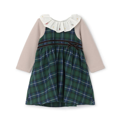 日本童裝 pe#main 假兩件格仔連身裙 80-130cm 女童款 冬季 DRESSES 面試/宴會/表演 聖誕紅/新年紅