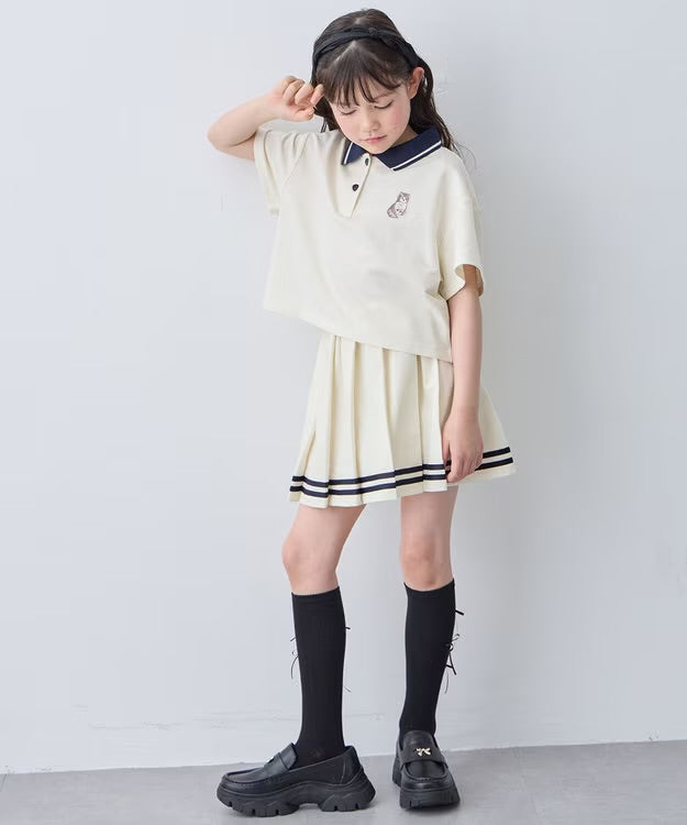 日本童裝 aF#a325 吸水速乾 貓咪刺繡polo衫 110-160cm 女童款 夏季 TOPS