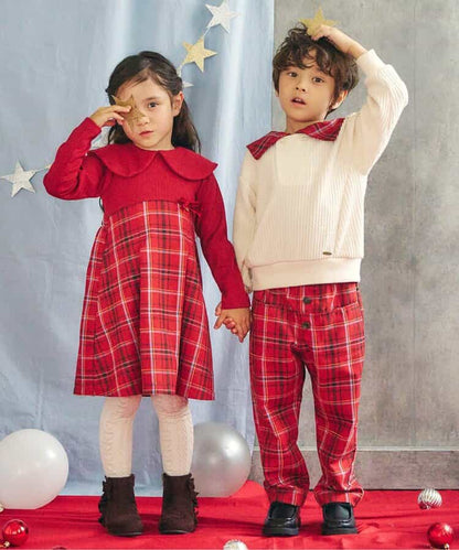 日本童裝 apres les cours 格仔長褲 80-130cm 男童款 冬季 Pants 聖誕紅/新年紅