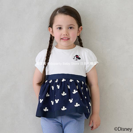 Japanese children's clothing pe#main x Disney patchwork top 80-130cm girls summer TOPS 
