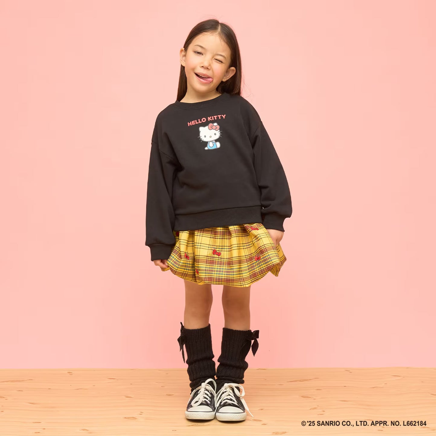 日本童裝 Ly# mine x Sanrio 速乾系列 2Way 前後兩著 Hello Kitty 3D絲帶衛衣 100-140cm 女童款 冬季 TOPS
