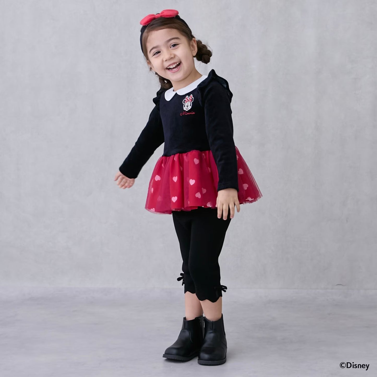 日本童裝 pe#main x Disney 絨毛薄紗拼接上衣 80-130cm 女童款 秋季 TOPS