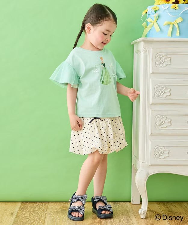 日本童裝 aF#a325 x Disney FROZEN 接觸冷感 薄紗袖印花上衣 90-130cm 女童款 夏季 TOPS