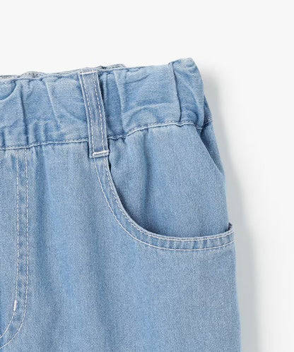 日本童裝 aF#a325 刺繡淺色牛仔寬褲 110-150cm 女童款 夏季 PANTS