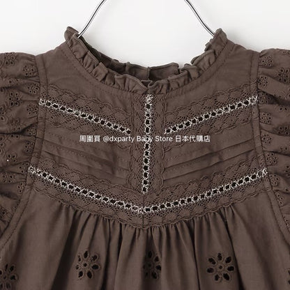 Japanese children's clothing pe#main lace hollow top 80-130cm girls summer TOPS 