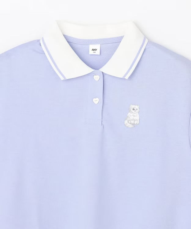 日本童裝 aF#a325 吸水速乾 貓咪刺繡polo衫 110-160cm 女童款 夏季 TOPS