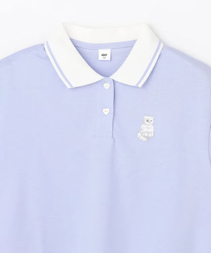 日本童裝 aF#a325 吸水速乾 貓咪刺繡polo衫 110-160cm 女童款 夏季 TOPS