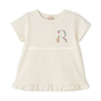 Japanese children's clothing pe#main embroidered English lettering top 80-130cm girls summer TOPS 
